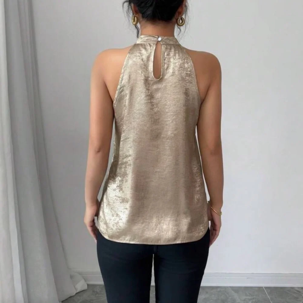 Chic Metallic Halter Blouse_2